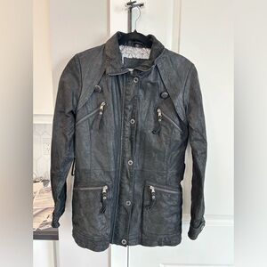 Yessica Black Pig Leather Jacket Metallic Shimmer Moto Edgy Chic Biker Statement